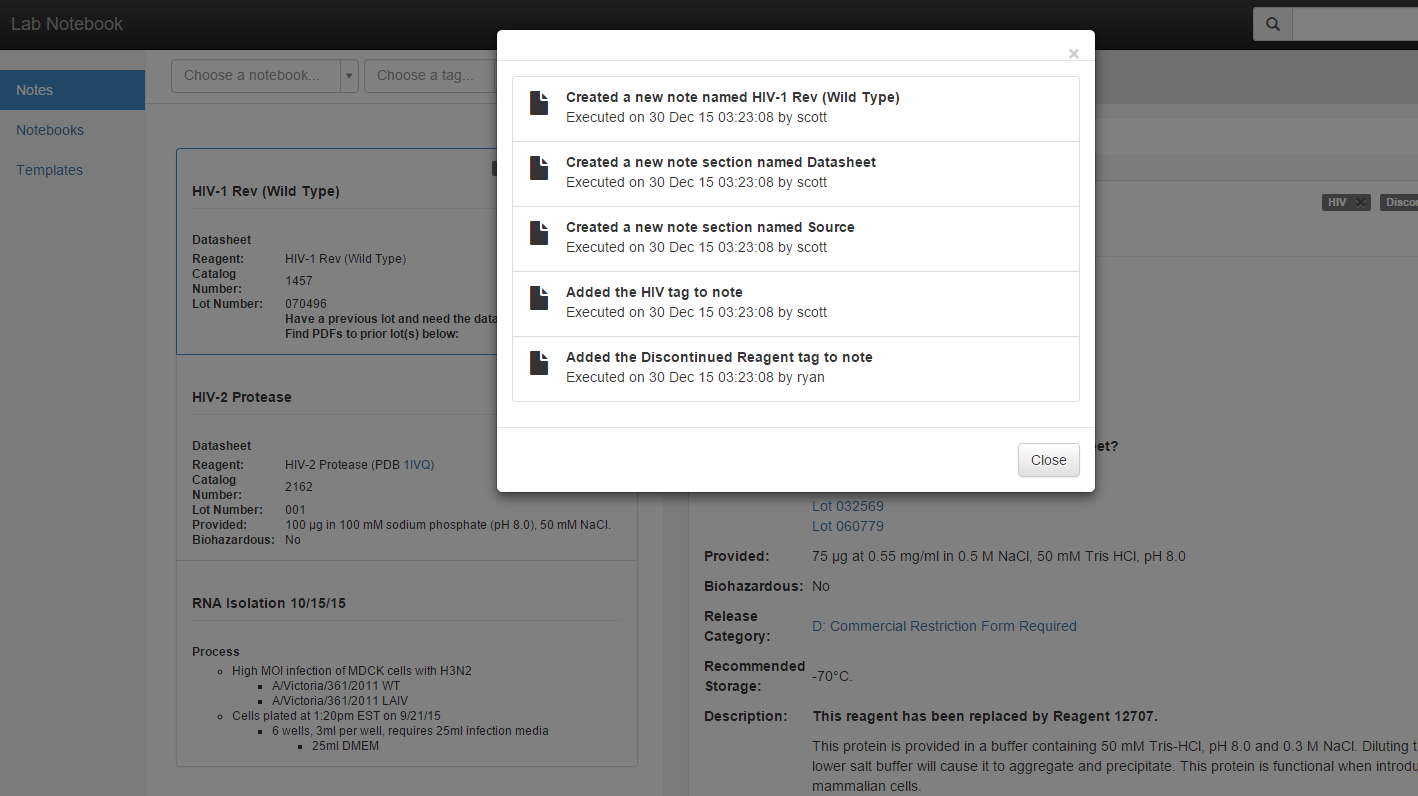Picture showing CFR Part 11 compliant auditing capabilities in the ELN