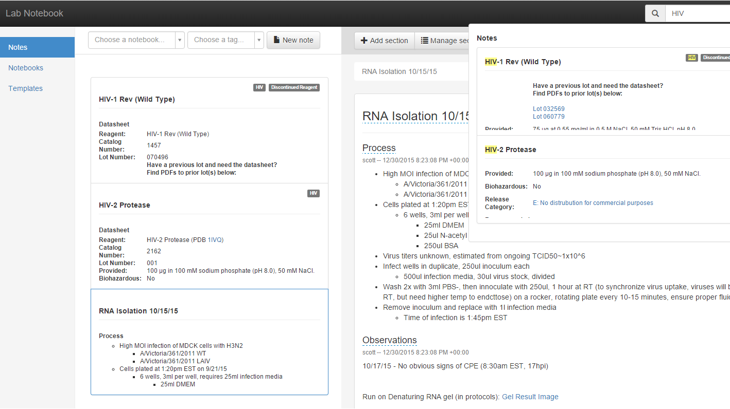 A depiction of searching in the StackWave ELN