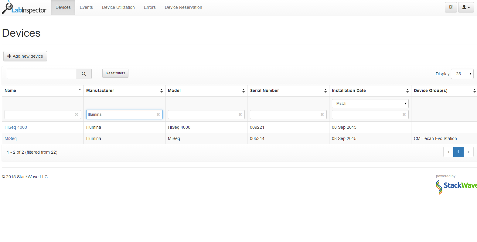 An image that shows the asset management filtering by property